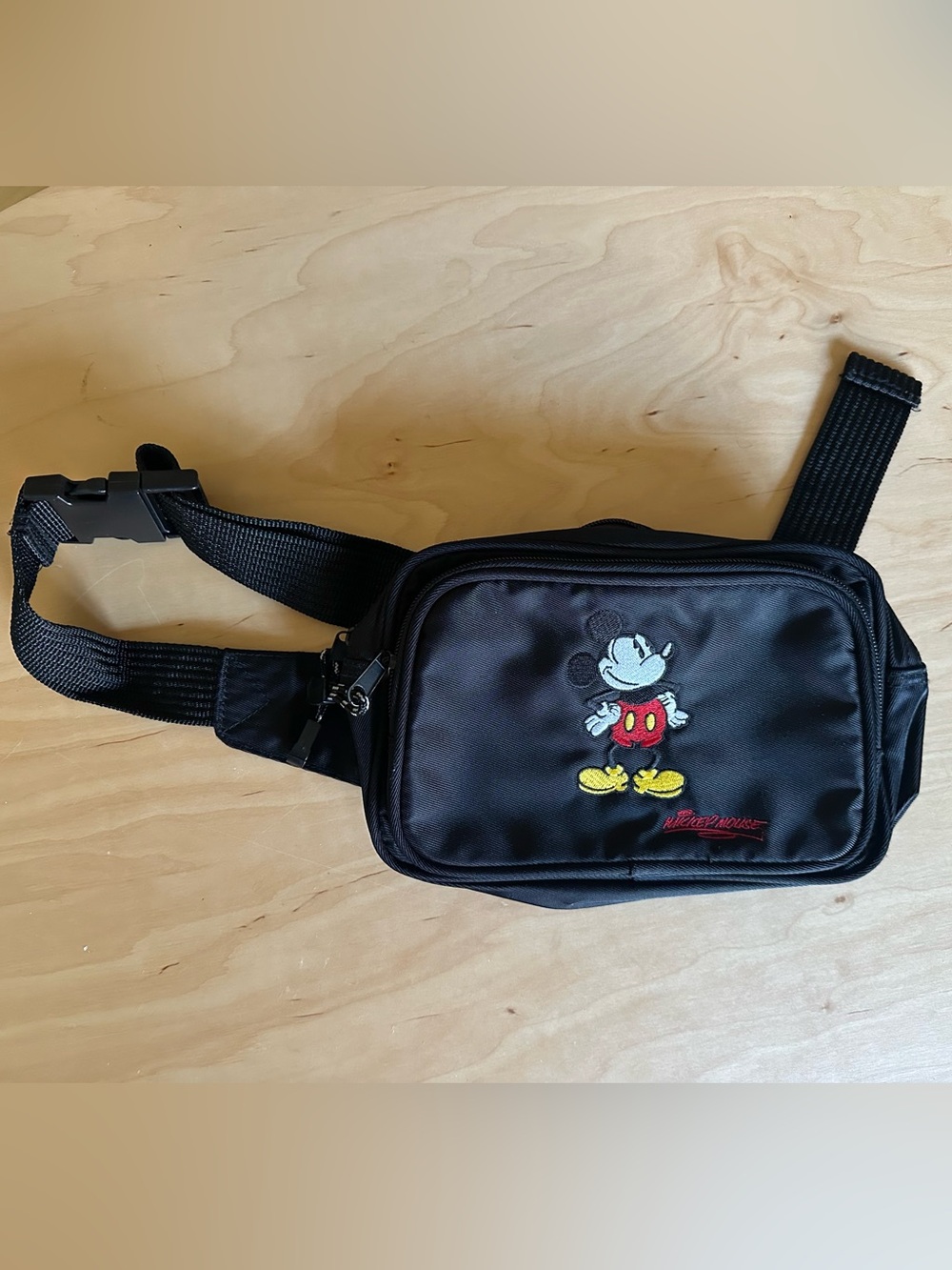 Walt Disney World Parks Fanny Pack Waist Bag in Black Embroidered Mickey Design